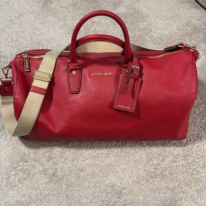 Michael Kors Red Shoulder Bag with Bold Leather Trim